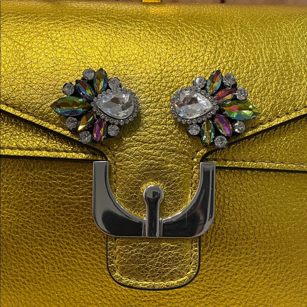 💜Coccinelle Vibrant Yellow Crossbody Bag with Chain Strap - Picture 3 of 16